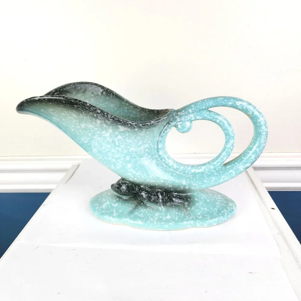 Hull USA Vintage Cornucopia Aqua and Grey Speckled